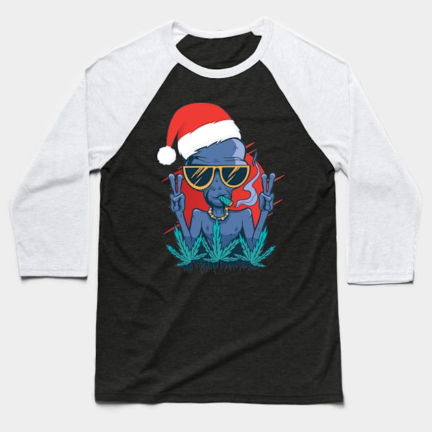 Santa Claus Alien Smoking Weed Christmas design Baseball T-Shirt by theodoros20